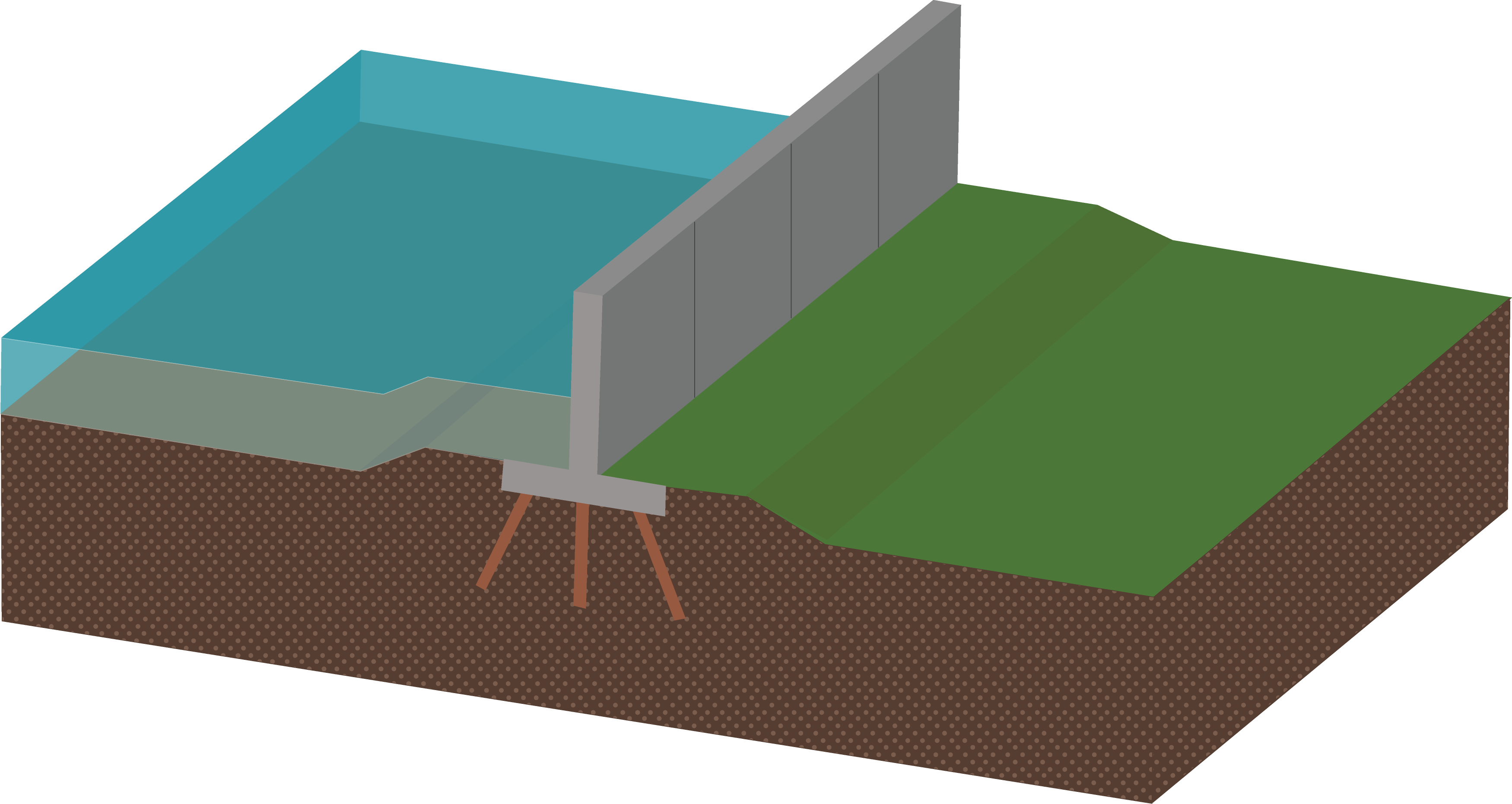 Graphic illustration of a levee floodwall.